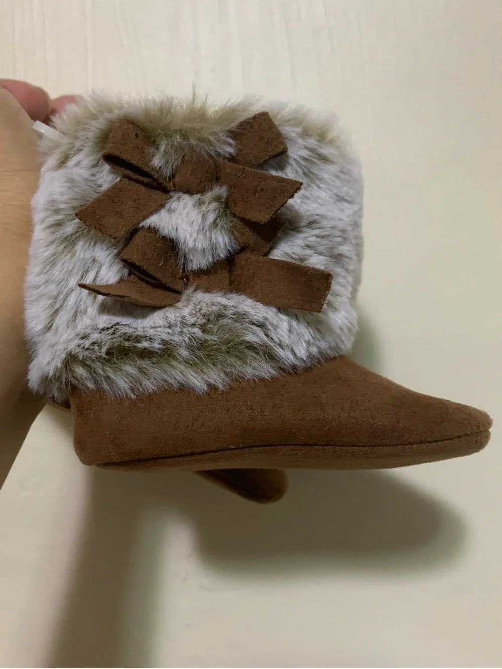 Little Me Brown Faux Fur Baby Booties